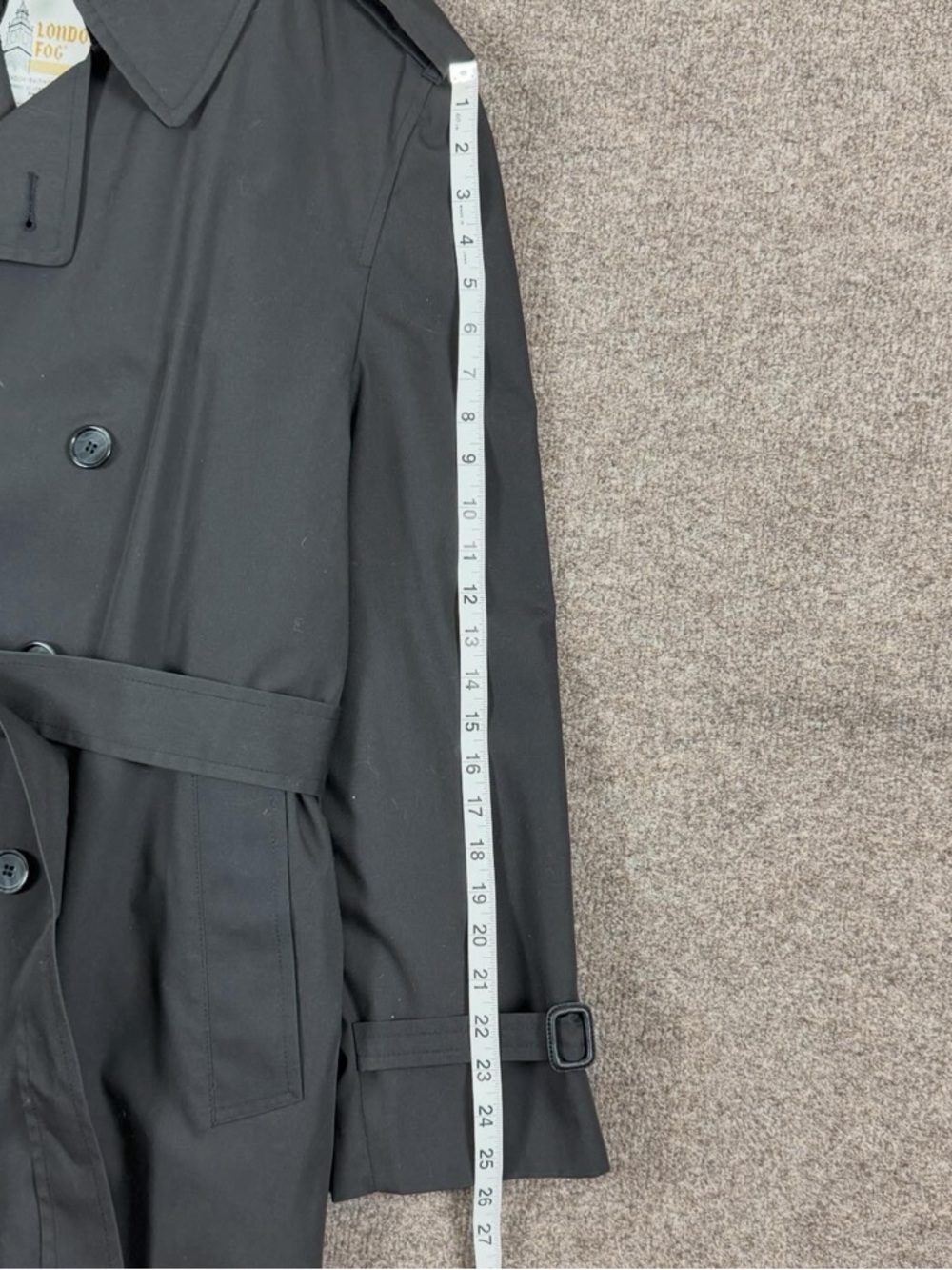 Vintage London Fog Black Long Double Breasted Belted Trench Coat Men’s 42 Large - Picture 7 of 10